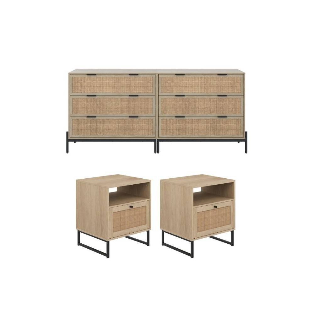 Nathan James Andrew and Mina Rattan Bedroom Set Light Oak