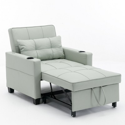LOVMOR Single/Two Pull Out Sleeper Chair Bed, Convertible Futon Sofa Chair Bed, Sofa Couch Bed with USB Ports, Pillow, Cup Holders, Side Pockets