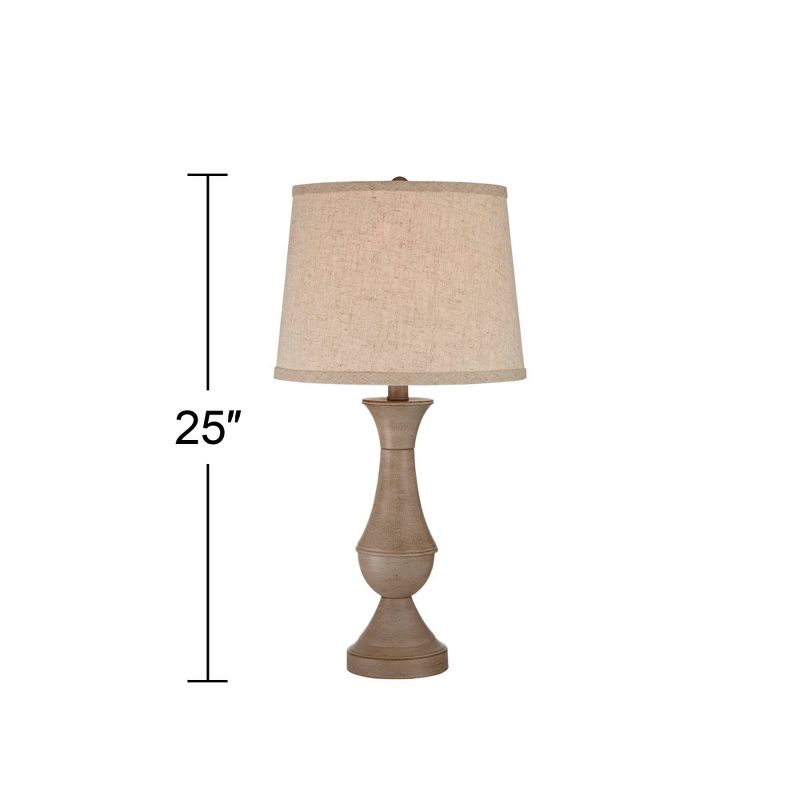 Regency Hill Avery Traditional Table Lamps 25" High Set of 2 Faux Wood with USB Charging Port LED Touch On Off Beige Shades for Living Room Home Desk, 4 of 10