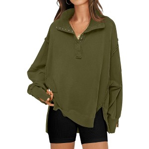 Coolmee Women's Oversized Sweatshirt Trendy Button Henley Neck Pullover Long Sleeve Tops Casual Fall Clothes - 1 of 4