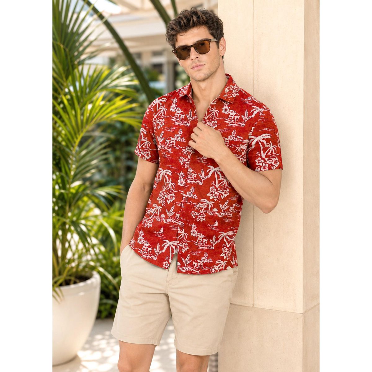 LA LEELA Men's Hawaiian Shirt Luau Vacation Summer 3X-Large Red Beach - thumbnail 5