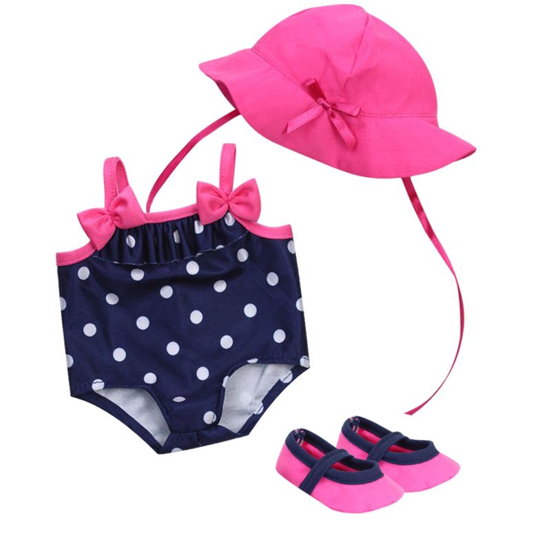Sophia’s Polka Dot Bathing Suit Set for 15'' Dolls, Navy/Pink, 1 of 6