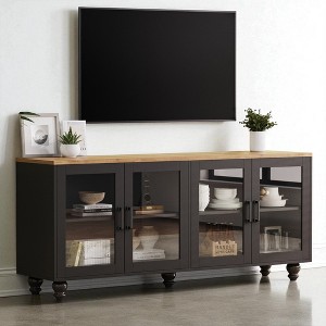 Farmhouse TV Stand with Glass Doors and 5 Solid Wood Legs, Rustic Sideboard Buffet Cabinet for TVs Up to 70 Inch with Adjustable Shelves - 1 of 4