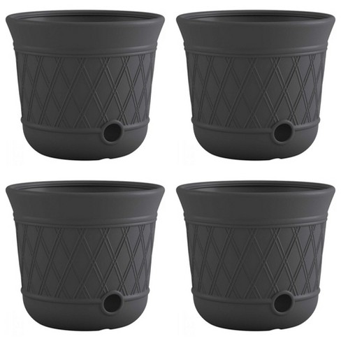 Suncast 14 x 12 Round Plastic Decorative Weatherproof Outdoor Hideaway  Standard Garden Hose Storage Pot with Drainage Holes, Gray (4 Pack)