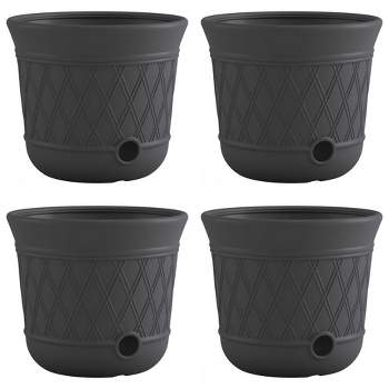 Suncast 14" x 12" Round Plastic Decorative Weatherproof Outdoor Hideaway Standard Garden Hose Storage Pot with Drainage Holes, Gray (4 Pack)