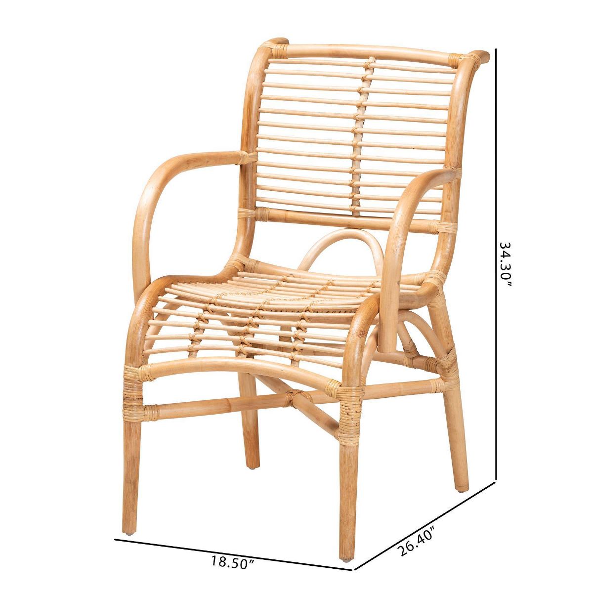 bali & pari Seminyak Natural Rattan Lounge Chair Natural Brown: Indoor Wicker Accent, No Swivel - thumbnail 10