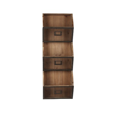 Burdock Rustic Wood and Metal Wall Vertical Storage Pockets Brown - Kate and Laurel All Things Decor, Uniek