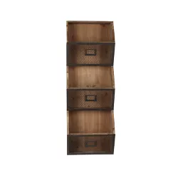 Burdock Rustic Wood and Metal Wall Vertical Storage Pockets Brown - Kate and Laurel All Things Decor, Uniek
