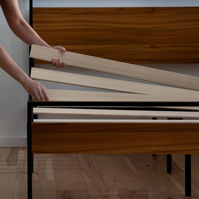 Twin Brown Wood and Metal Platform Bed with Headboard