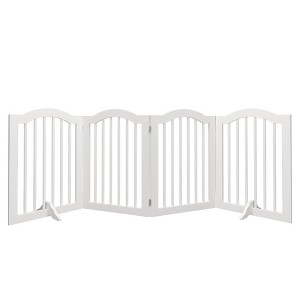 Bencmate Pet Crates and Houses 4 Panel Freestanding Foldable Wooden Dog Gate for Hallway Kitchen Bedroom, White, 80"*0.71"*27.56" - 1 of 4