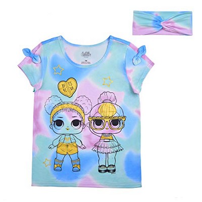 Lol Surprise Girl's Bffs 4eva Graphic Tie Dye Tee With Fabric Headband ...