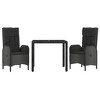 vidaXL 3-Piece Black Poly Rattan Patio Dining Set with Reclining Garden Chairs and Tempered Glass Table with Cushions for Outdoor/Garden/Patio - 3 of 4