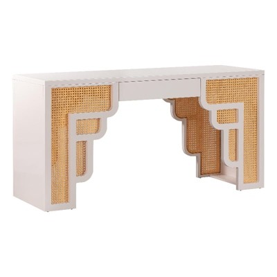 Cream and Rattan Executive Desk with Soft Close Drawer