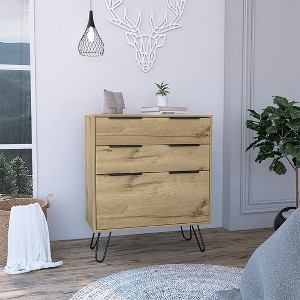 Okak 3-Drawer Dresser,Chest of Drawers with Handles and Legs,Wood Finish Storage Cabinets for Living Room,Entryway,Beige - 1 of 4