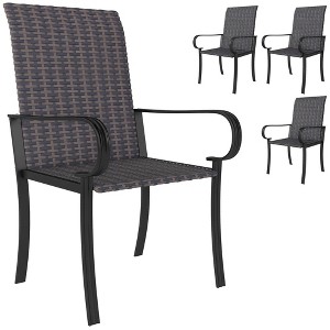 Outsunny Outdoor Wicker Dining Chairs, All-Weather Rattan Armchairs with Armrests, Steel Frame, High Back and Deep Seating - 1 of 4