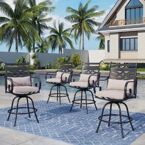 Captiva Designs Outdoor Metal Frame Swivel Armrest Bar Stools with Seat Cushions - 1 of 4