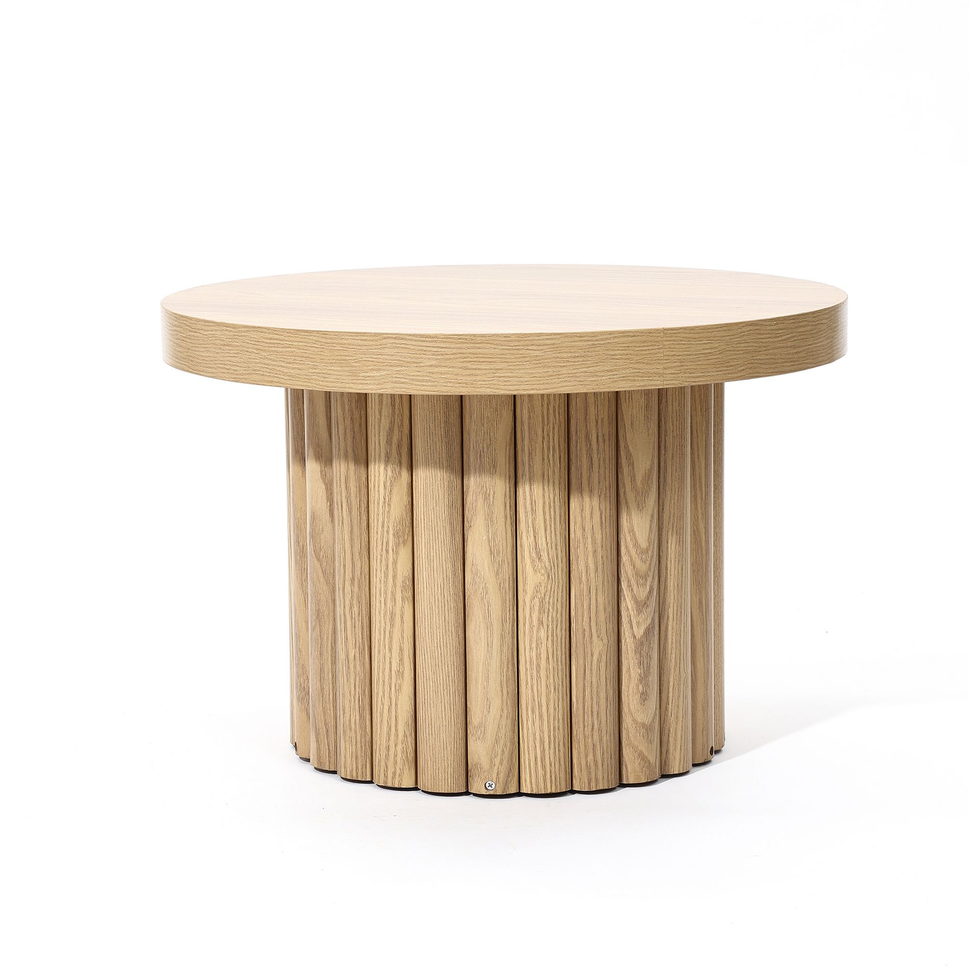 LuxenHome Brown Wood Fluted Round Coffee Table, 23.6" Wide Modern End Table for Living Room Round Wood Accent Table Bedroom Office