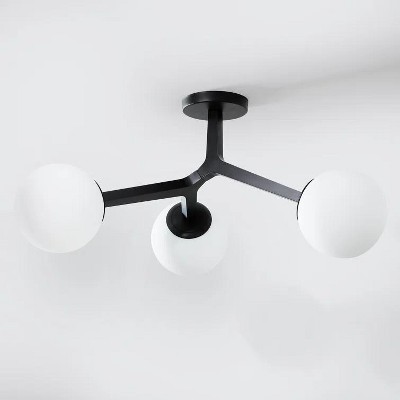 KAISITE 3-Light Black Semi Flush Mount Ceiling Light with Glass Shade