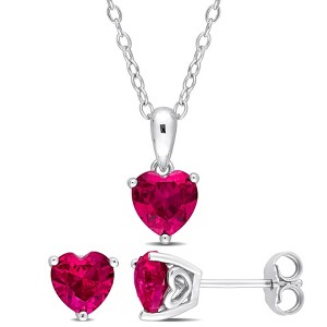 EVERLY JEWELRY | Sterling Silver Created Gemstone and Multiple Gemstones 2-Piece Set of Pendant with Chain and Earrings. - 1 of 3