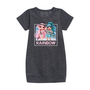 - Rainbow High - Blue Leaf Frame Graphic Short Sleeve Fleece Dress - 1 of 3