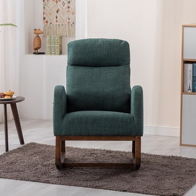Rocking Chair With Head Pillow, Side Storage Bag, Upholstered Recliner Sofa, High Density Sponge Reclining Sofa Chair