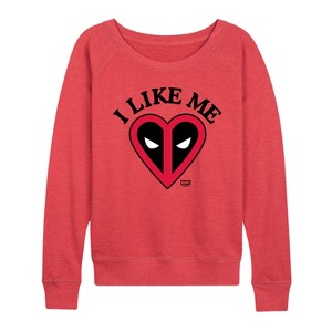Women's - Marvel - Deadpool I Like Me Lightweight French Terry Wide Neck Long Sleeve Graphic Shirt - 1 of 3