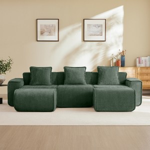AENKYO U-Shaped Sectional Sofa, Oversized Velvet Modular Couch with 2 Movable Ottomans & Pillows, No Assembly Cloud-Like Comfort - 1 of 4