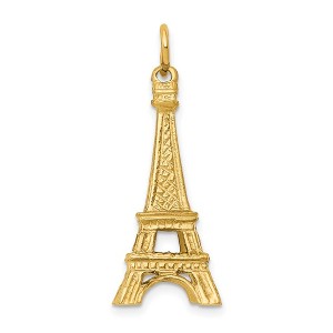 Black Bow Jewelry 14k Yellow Gold 25mm 3D Eiffel Tower Pendant - 1 of 4
