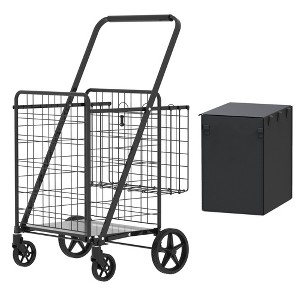 JANSNO Extra Large Foldable Utility Shopping Cart with Double Basket, 360° Swivel Wheels for Groceries, Laundry - 1 of 4