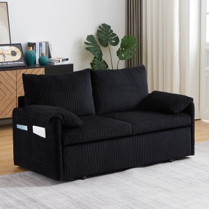 MAYEERTY 64.5 Sleeper Sofa Bed 3 in 1 Adjustable Pullout 2 Pillows Side Pockets Soft Corduroy Convertible - 1 of 4