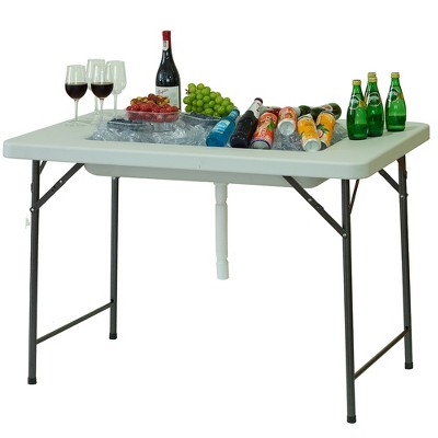 White Portable Folding Ice Bin Table with Satin Skirt