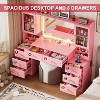 PAKASEPT 8 Drawers Vanity Desk, 55'' W Makeup Vanity with Power Outlet, Vanity Table with Mirror and Lights, 3 Lighting Modes, for Bedroom, Pink - 3 of 4