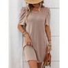 Coolmee Women Casual Contrast Color V Neck Smocked Puff Short Sleeve Twist Mini Dress - 3 of 4