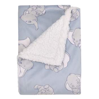 Disney Dumbo Sweet Little Baby Light Blue and White Super Soft Cuddly Plush Baby Blanket