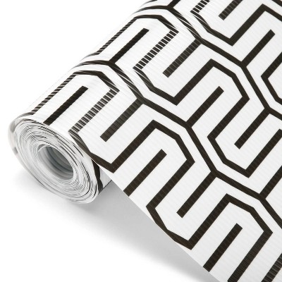 Shelf Liners for Kitchen Cabinets and Drawers, 17.5 in. x 30 ft, Labyrinthine, White& Black