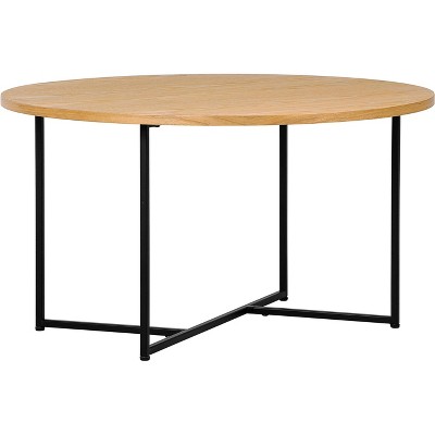 Natural Round Wood and Metal Coffee Table with Black Base