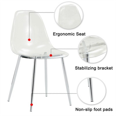4Pcs Dining Chairs, Modern Style Armless Crystal Chair With Metal Legs, Nordic Creative Makeup Stool Negotiation Chair Set