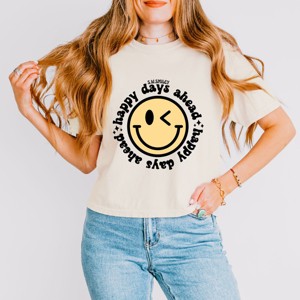 Simply Sage Market S.W.Smiley Happy Days Ahead Smiley Face Boxy Crop Top - 1 of 4