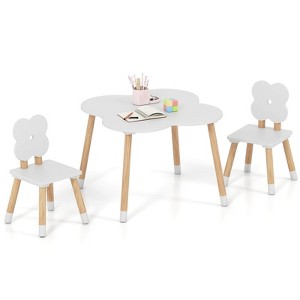 Costway Flower-shaped Kids Table Set with 2 Child-sized Chairs Solid Pine Wood Legs Pink/White - 1 of 1