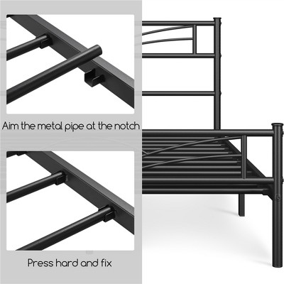 Queen Black Metal Platform Bed Frame with Cloud-Inspired Headboard