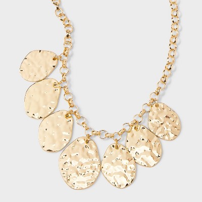 Hammered Drop Statement Necklace - A New Day™ Gold