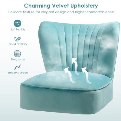Turquoise Velvet Armless Accent Chair with Wood Legs