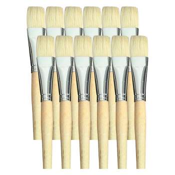 School Smart White Bristle Short Handle Flat Paint Brush, 3/4 Inch, pk of 12