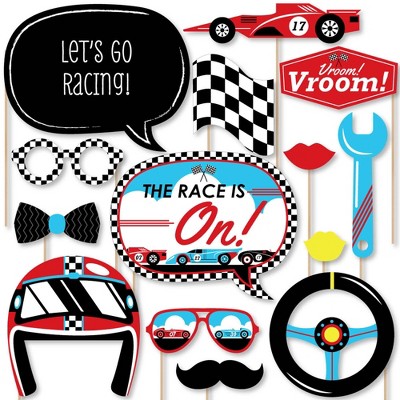 Big Dot of Happiness Let's Go Racing - Racecar - Baby Shower or Race Car Birthday Party Photo Booth Props Kit - 20 Count