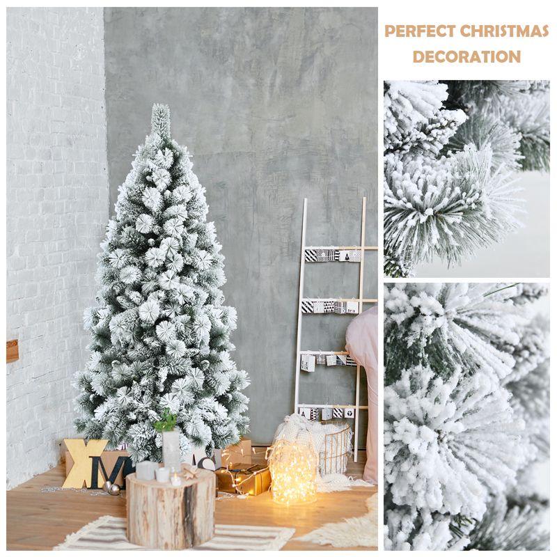 Tangkula 5FT Hinged Slim Artificial Xmas Tree, Snow-Flocked Pencil Christmas Tree W/ 470 Branch Tips, 5 of 11