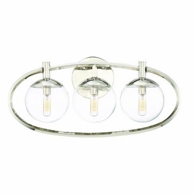 Piltz 23" Polished Nickel Solar-Inspired 3-Light Vanity with Clear Glass Shades