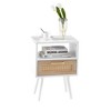 15.75" Rattan End table with drawer and solid wood legs, Modern nightstand,Black - 3 of 4