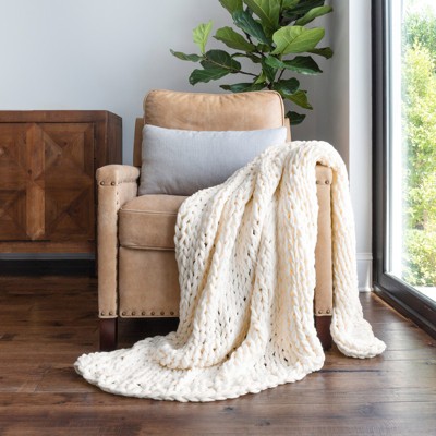 Chunky Knit Handmade Throw Blanket - Becky Cameron, Ivory