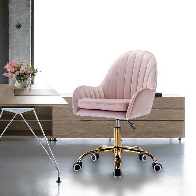 CAVINAS Velvet Home Office Desk Chair with Wheels, Flannel Adjustable Office Chairs with Gold Base, Swivel Desk Chair Comfy with Side Arms