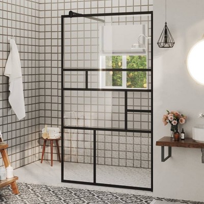 VidaXL Walk-in Shower Wall with Clear ESG Glass 35.4 in.x76.8 in. Black